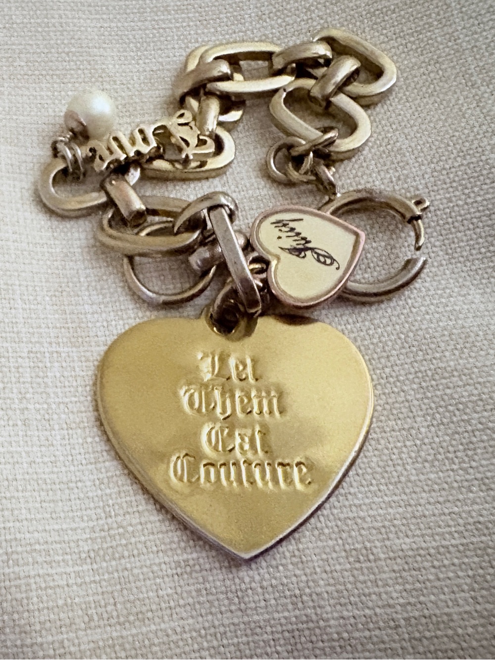 Juicy Couture Love Script "Let Them Eat Couture" Gold Charm Bracelet